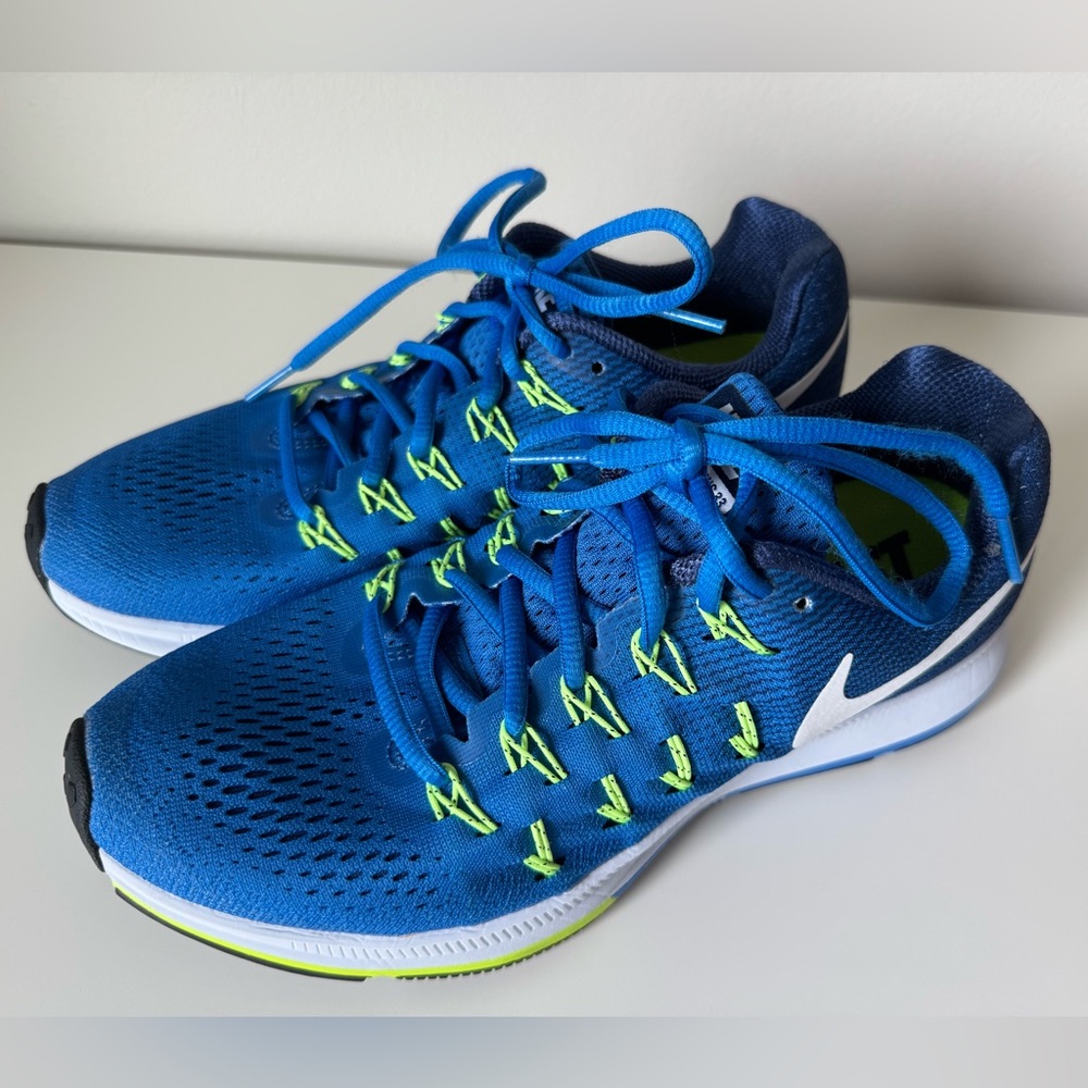 Nike Zoom Pegasus 33 Vibrant Blue and Lime Athletic Sneakers size 8 women’s